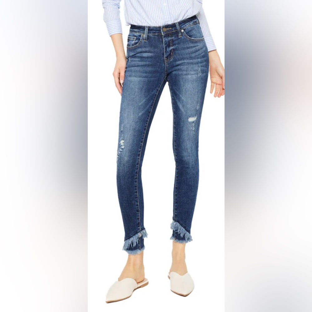 Kancan- Midrise Fringe Ankle Skinny Jeans